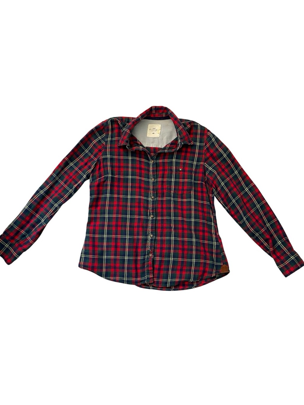 H&M Women’s Vintage Plaid Flannel Button-Down Shirt, Red Green Size 14 (Medium)